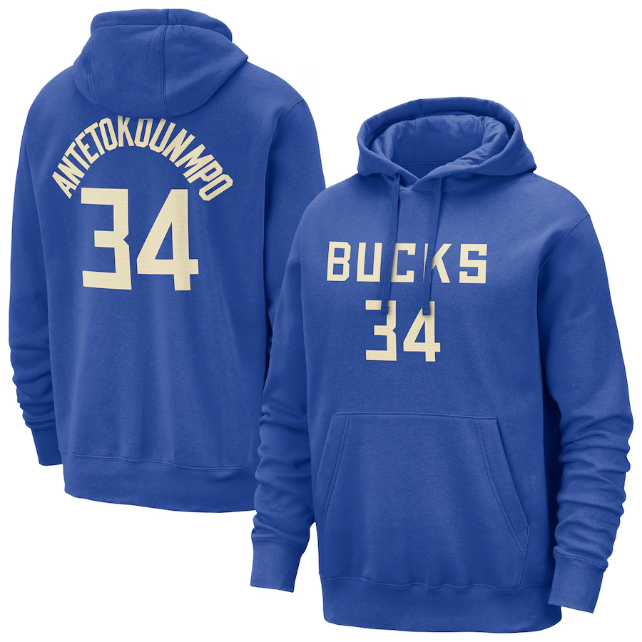 Men's Milwaukee Bucks #34 Giannis Antetokounmpo Royal 2024/25 City Edition Pullover Hoodie
